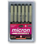 Sakura Pen Set - Micron 6 piece Black ink set - Six Different Point Sizes