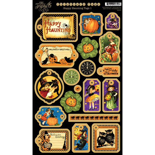 Graphic 45 - Happy Haunting Collection - Halloween - Die Cut Chipboard Tags - One