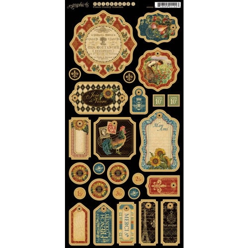 Graphic 45 - French Country Collection - Die Cut Chipboard Tags - One
