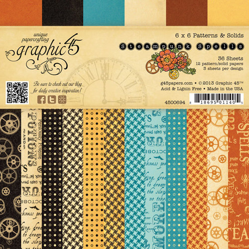 Graphic 45 - Steampunk Spells Collection - 6 x 6 Patterns and Solids Paper Pad