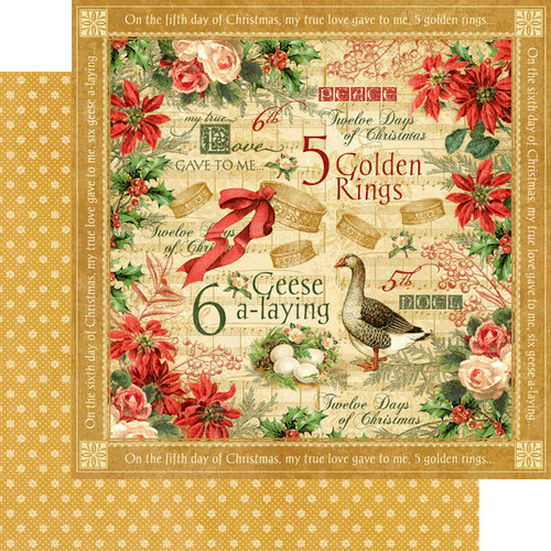 Graphic 45 - Twelve Days of Christmas Collection - 12 x 12 Double Sided Paper - Golden Rings