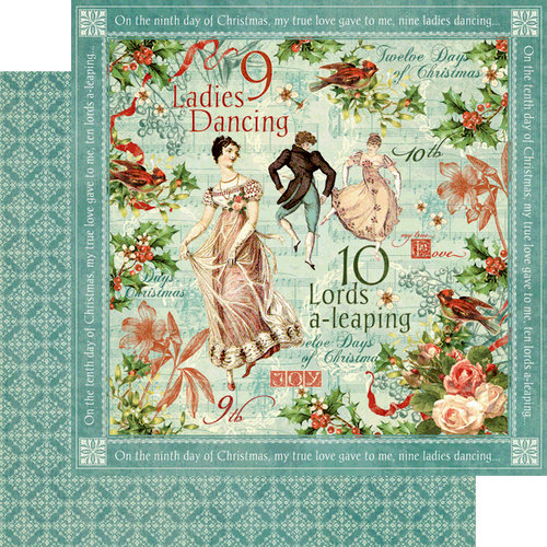 Graphic 45 - Twelve Days of Christmas Collection - 12 x 12 Double Sided Paper - Ladies Dancing