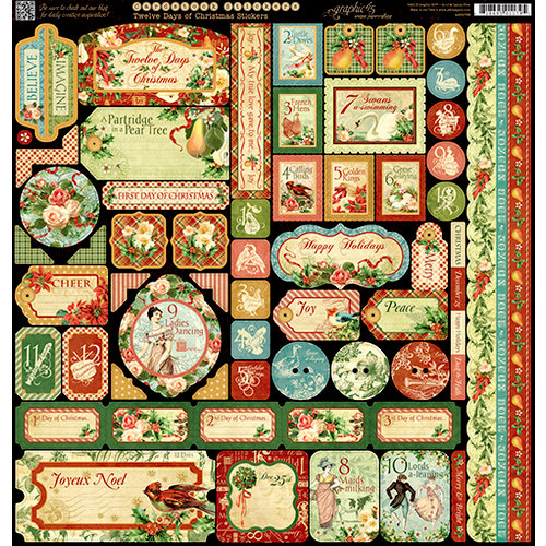 Graphic 45 - Twelve Days of Christmas Collection - 12 x 12 Cardstock Stickers