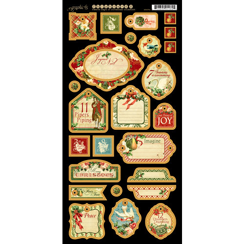 Graphic 45 - Twelve Days of Christmas Collection - Die Cut Chipboard Tags - Two