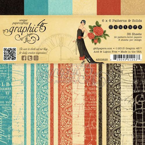 Graphic 45 - Couture Collection - 6 x 6 Patterns and Solids Paper Pad