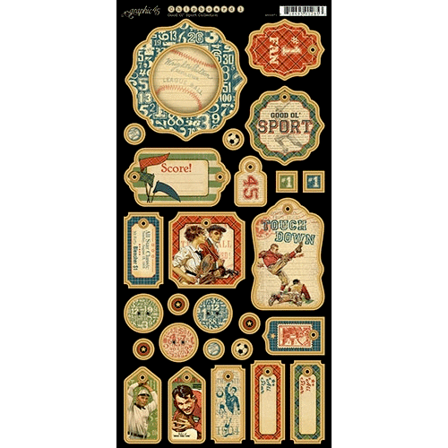 Graphic 45 - Good Ol Sport Collection - Die Cut Chipboard Tags - One