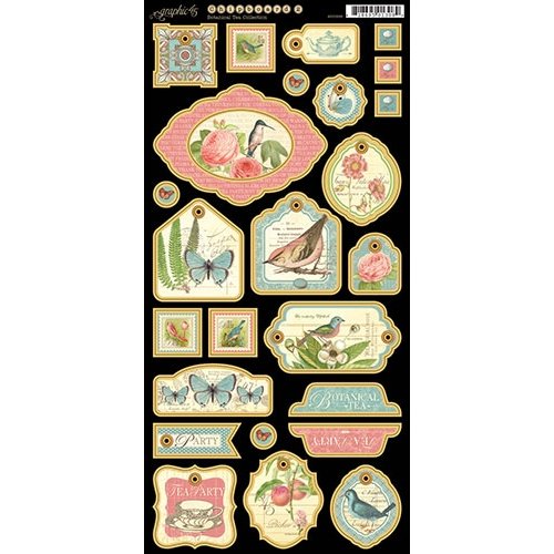 Graphic 45 - Botanical Tea Collection - Die Cut Chipboard Tags - Two