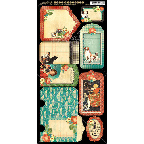 Graphic 45 - Raining Cats and Dogs Collection - Cardstock Tags and Pockets