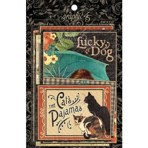 Graphic 45 - Raining Cats and Dogs Collection - 4 x 6 and 3 x 4 Journaling and Ephemera Cards