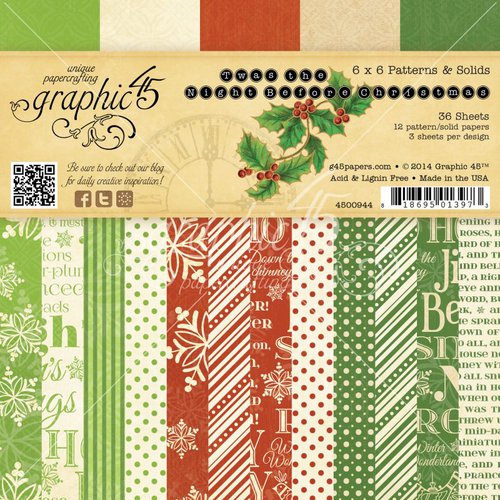 Graphic 45 - Twas the Night Before Christmas Collection - 6 x 6 Solids and Patterns Paper Pad