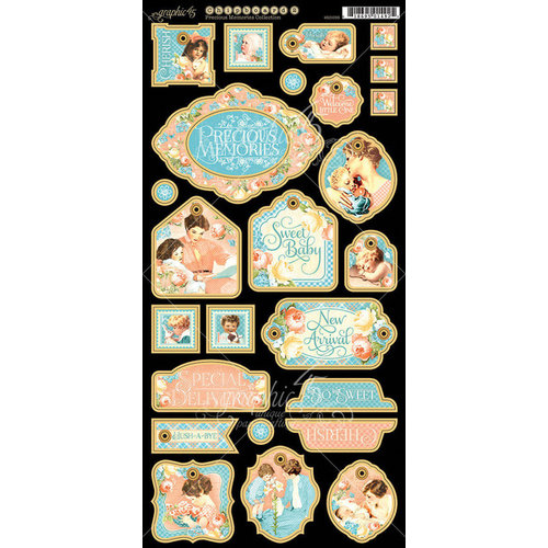 Graphic 45 - Precious Memories Collection - Die Cut Chipboard Tags - One
