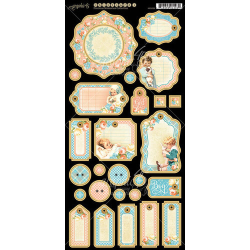 Graphic 45 - Precious Memories Collection - Die Cut Chipboard Tags - Two