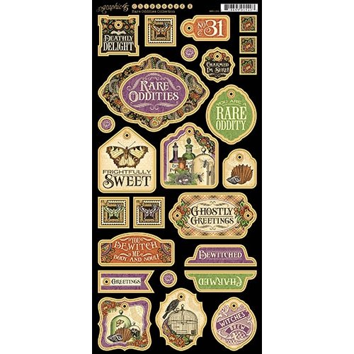 Graphic 45 - Rare Oddities Collection - Die Cut Chipboard Tags - Two