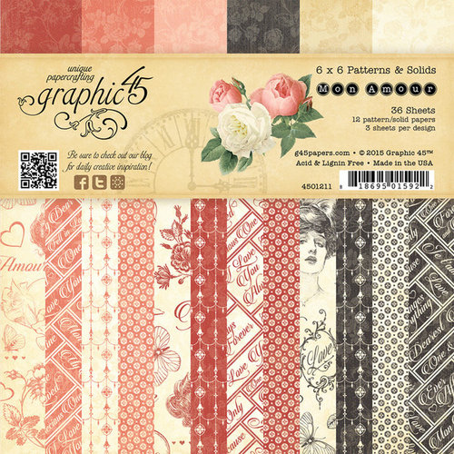 Graphic 45 - Mon Amour Collection - 6 x 6 Patterns and Solids Paper Pad