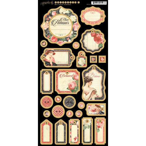 Graphic 45 - Mon Amour Collection - Die Cut Chipboard Tags - Two