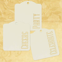 Graphic 45 - Staples Collection - Square Stencil-Cut Gift Tags - Cheers, Party, Celebrate - Ivory