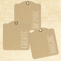 Graphic 45 - Staples Collection - Square Stencil-Cut Gift Tags - Inspire, Create, Imagine - Kraft