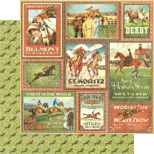 Graphic 45 - Off to the Races Collection - 12 x 12 Double Sided Paper - Belmont Stakes