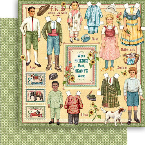 Graphic 45 - Penny's Paper Doll Family Collection - 12 x 12 Double Sided Paper - Forever Friends