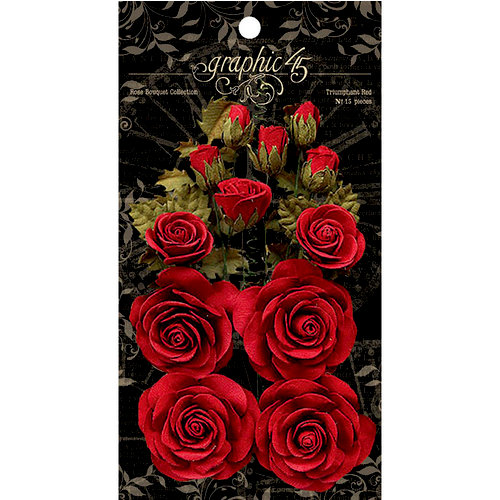 Graphic 45 - Rose Bouquet Collection - Floral Embellishments - Triumphant Red