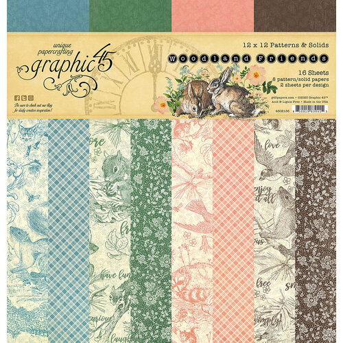 Graphic 45 - Woodland Friends Collection - 12 x 12 Patterns and Solids Paper Pad