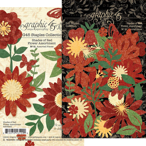 Graphic 45 - Staples Embellishments Collection - Flower Assortment - Shades of Red