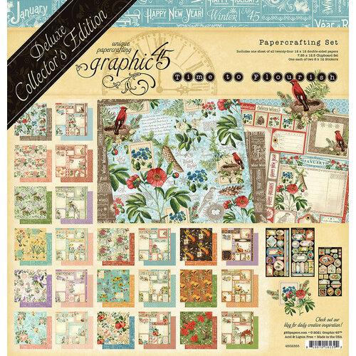 Graphic 45 - Time to Flourish Collection - 12 x 12 Deluxe Collector's Edition Kit