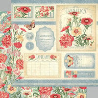 Graphic 45 - Flower Market Collection - 12 x 12 Double Sided Paper - January