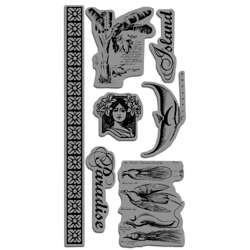 Graphic 45 - Hampton Art - Tropical Travelogue Collection - Cling Mounted Rubber Stamps - Tropical Travelogue Three