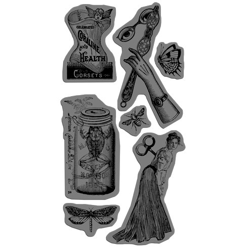 Graphic 45 - Hampton Art - Olde Curiosity Shoppe Collection - Cling Mounted Rubber Stamps - Olde Curiosity Shoppe Three