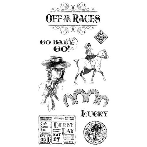 Graphic 45 - Hampton Art - Off to the Races Collection - Cling Mounted Rubber Stamps - One