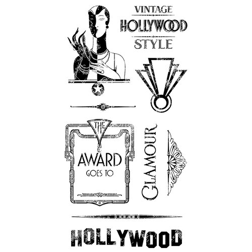 Graphic 45 - Hampton Art - Vintage Hollywood Collection - Cling Mounted Rubber Stamps - Three