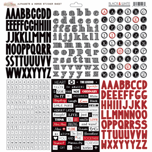 Glitz Design - Black and White Collection - 12 x 12 Cardstock Stickers - Alphabets and Words