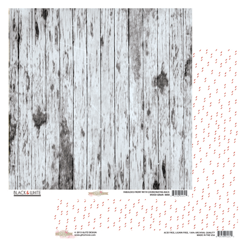 Glitz Design - Black and White Collection - 12 x 12 Double Sided Paper - Wood Grain