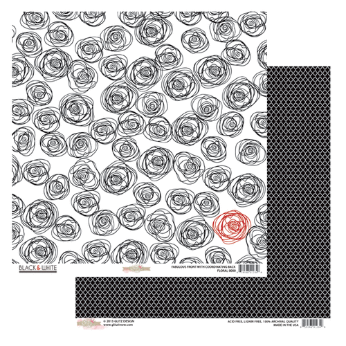 Glitz Design - Black and White Collection - 12 x 12 Double Sided Paper - Floral