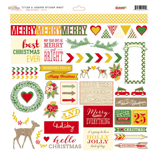Glitz Design - Hello December Collection - Christmas - 12 x 12 Cardstock Stickers - Titles and Accents