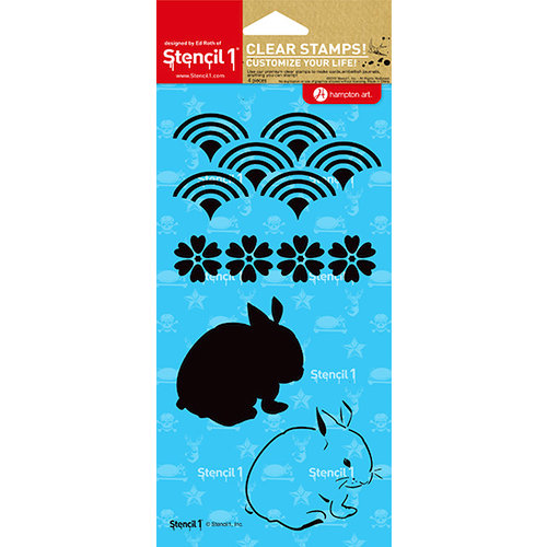 Hampton Art - Stencil 1 - Clear Acrylic Stamps - Asian Bunny Pattern