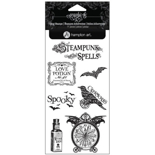 Graphic 45 - Hampton Art - Steampunk Spells Collection - Clear Acrylic Stamps - Steampunk Spells - Four