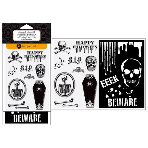 Hampton Art - Halloween Collection - Clear Acrylic Stamps and Stencil - Beware