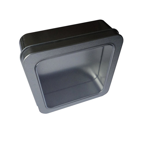 Hampton Art - Square Tin Box with Clear Lid - Silver