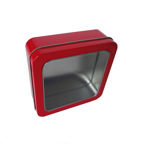 Hampton Art - Square Tin Box with Clear Lid - Red