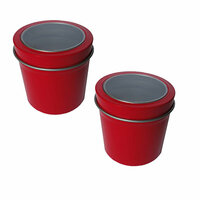 Hampton Art - Small Round Tin with Clear Lid - 2 Pack - Red