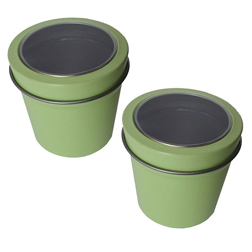 Hampton Art - Small Round Tin with Clear Lid - 2 Pack - Pastel Lime