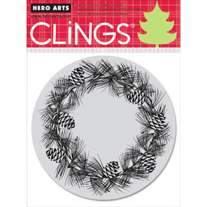 Hero Arts - Clings - Christmas - Repositionable Rubber Stamps - Pinecone Wreath