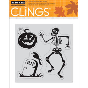 Hero Arts - Clings - Halloween - Repositionable Rubber Stamps - Skelton Dancing - Set of Three