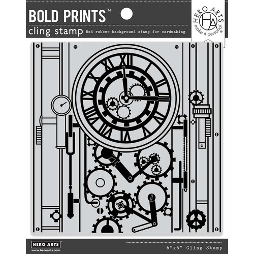 Hero Arts - Clings - Repositionable Rubber Stamps - Gear Clock Bold Prints