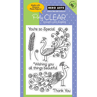 Hero Arts - Poly Clear - Clear Acrylic Stamps - Beautiful Peacocks