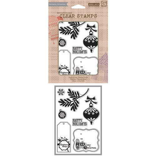 Hero Arts - BasicGrey - Aspen Frost Collection - Poly Clear - Clear Acrylic Stamps - Happy Holidays