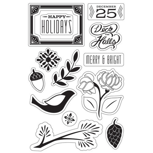 Hero Arts - BasicGrey - Evergreen Collection - Christmas - Clear Acrylic Stamps - Merry and Bright Holidays