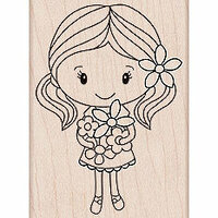 Hero Arts - Woodblock - Wood Mounted Stamps - Girl Holding Flowers